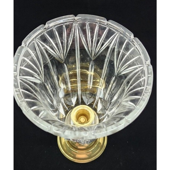 Vtg 24% Lead Crystal Hurricane Candle Holder Lamp Gold Tone Base 12" - Picture 3 of 12